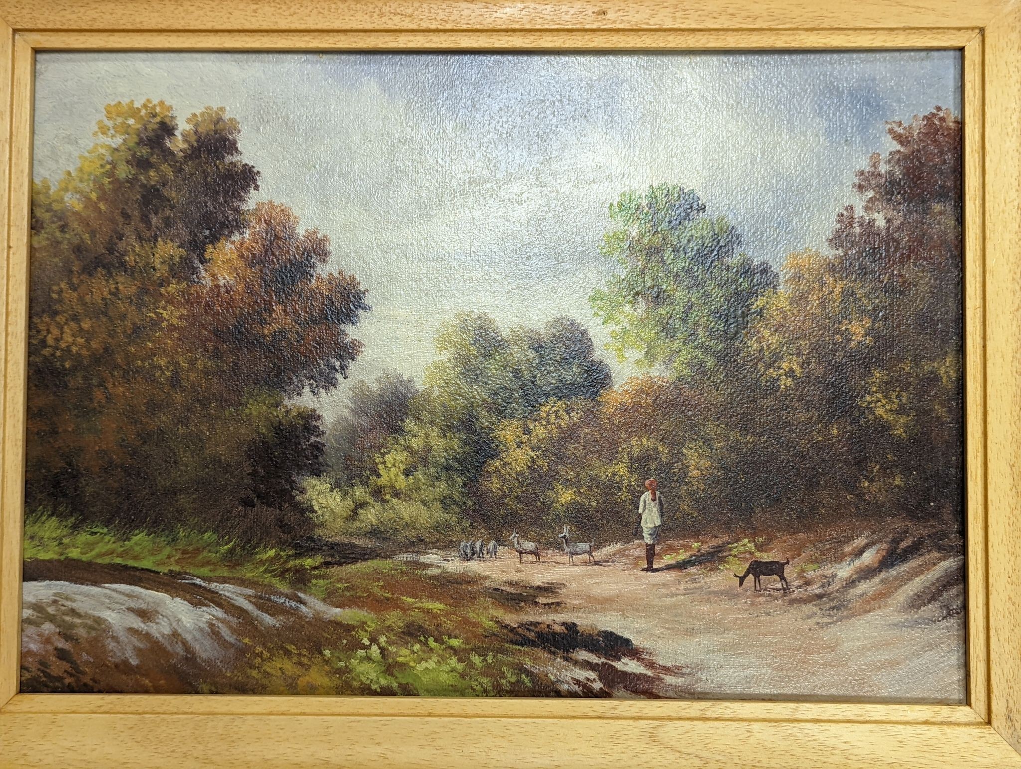 Early 20th century Indian School, four oils on card, Rustic landscapes, largest 31 x 45cm